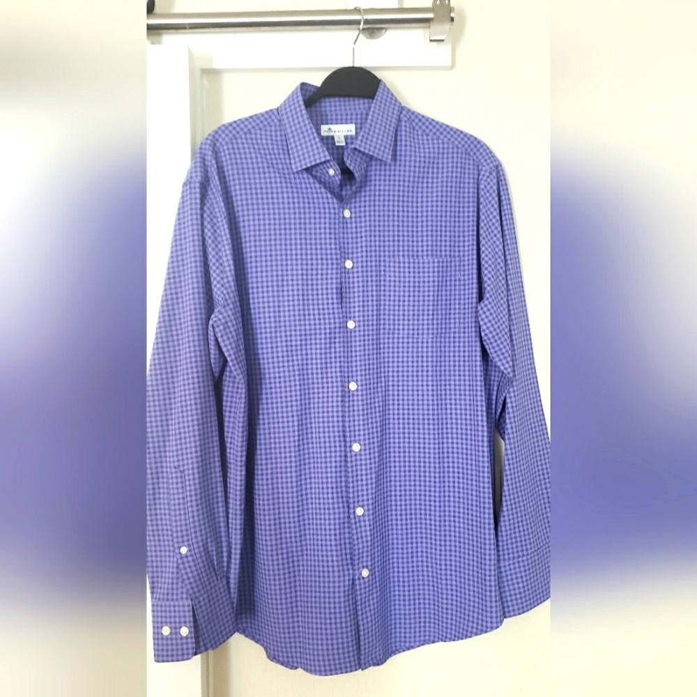 Peter Millar Men's Purple Checkered Shirt